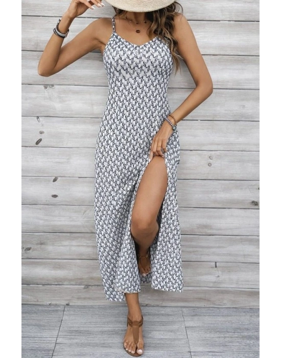 Kadın Ip Askılı V Yakalı Yırtmaçlı Uzun Süprem Elbise