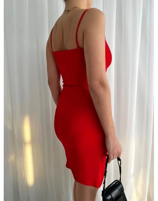 Kadın İp Askılı Yırtmaçlı Büzgülü Elbise