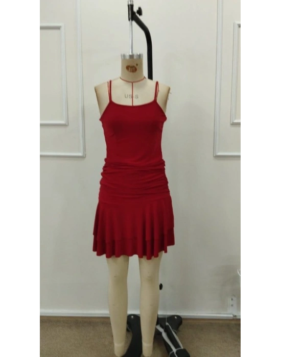 Kadın Ip Askılı Yuvarlak Yaka Büzgülü Kısa Sandy Elbise