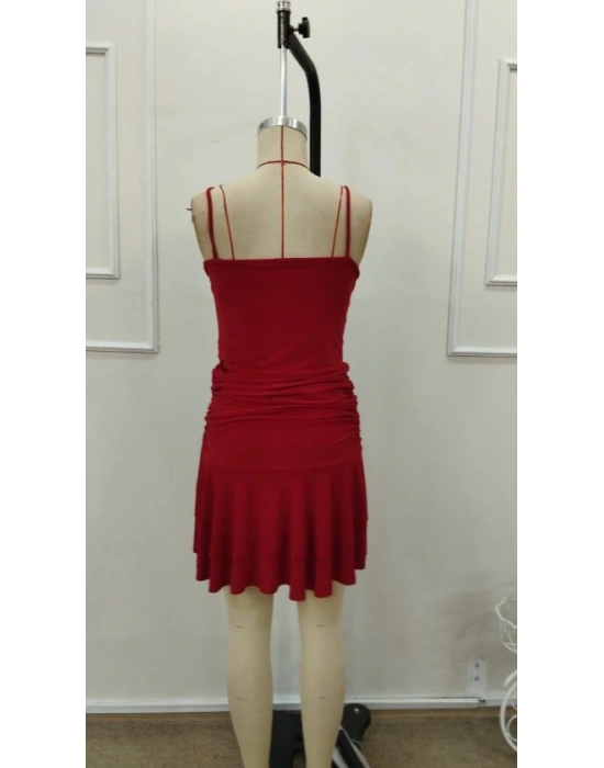 Kadın Ip Askılı Yuvarlak Yaka Büzgülü Kısa Sandy Elbise