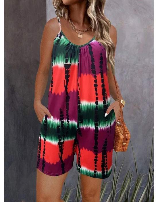 Kadın Ip Askılı Yuvarlak Yaka Cepli Kısa şort Süprem Tulum