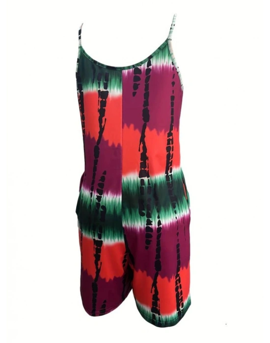 Kadın Ip Askılı Yuvarlak Yaka Cepli Kısa şort Süprem Tulum