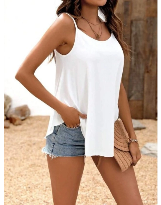 Kadın Ip Askılı Yuvarlak Yakalı Uzun Viskon Bluz