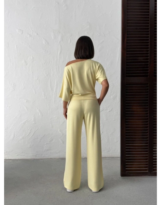 Kadın İsa Kollu Kayık Yaka Bluz Ve Pantolon Misal Kumaş Ikili Takım