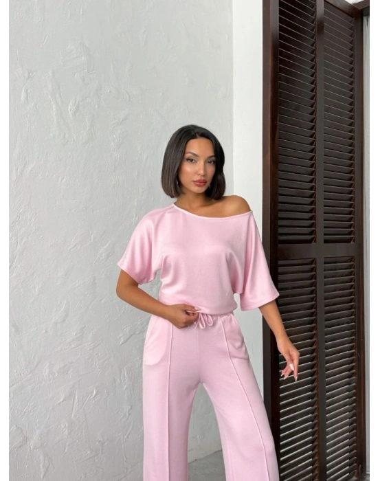 Kadın İsa Kollu Kayık Yaka Bluz Ve Pantolon isal Kumaş Ikili Takım