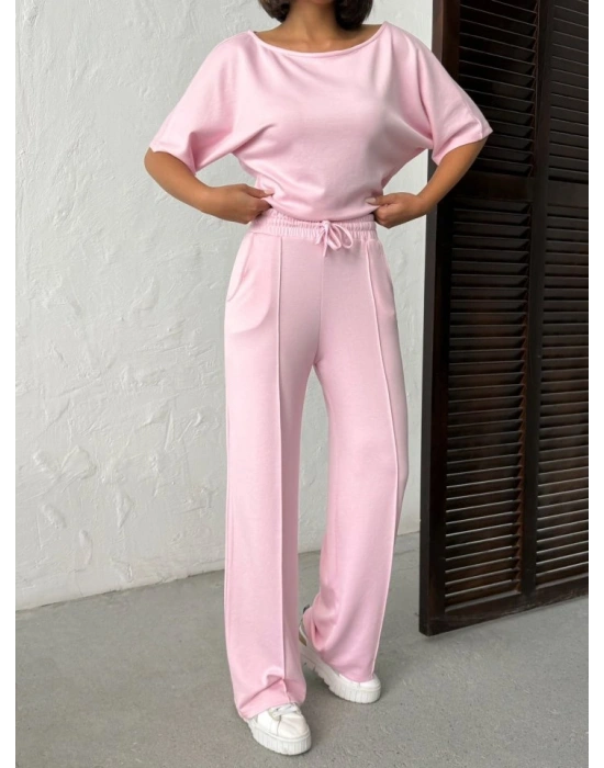 Kadın İsa Kollu Kayık Yaka Bluz Ve Pantolon isal Kumaş Ikili Takım