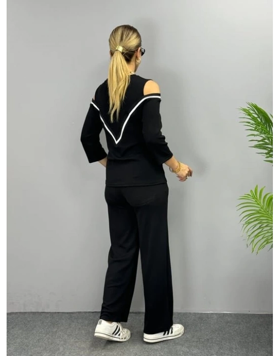 Kadın Ithal Burgu Kumaş Uzun Kollu Omuz Dekolteli Bluz Ve Pantolon Ikili Takım