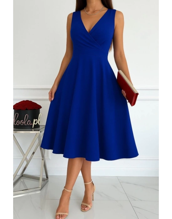 Kadın Ithal Krep Kumaş Kruvaze Yaka Eteği Kloş Kolsuz Mini Elbise