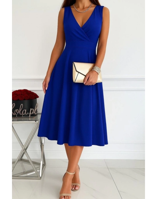 Kadın Ithal Krep Kumaş Kruvaze Yaka Eteği Kloş Kolsuz Mini Elbise