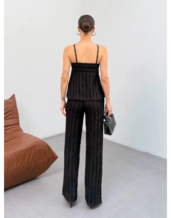 Kadın iyah Dokulu Askılı Üst Ve Bol Paça Pantolon 2’li Takım