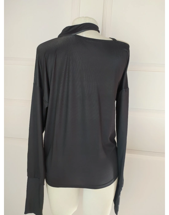 Kadın iyah Mikro Kumaş Kadın Figür Baskılı Toka Detaylı Bluz