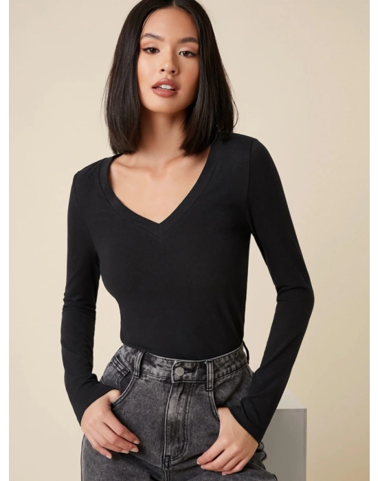 Kadın iyah V Yaka Uzun Kollu Bluz
