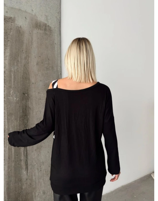 Kadın Kadife Kumaş Zebra Desenli Omuz Detay Uzun Kollu Bluz