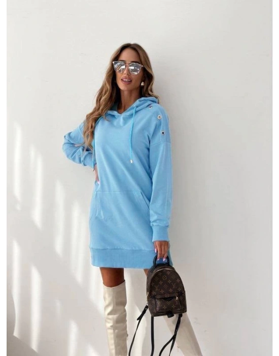 Kadın Kanguru Cep Kapüşonlu Iki Iplik Tunik Elbise