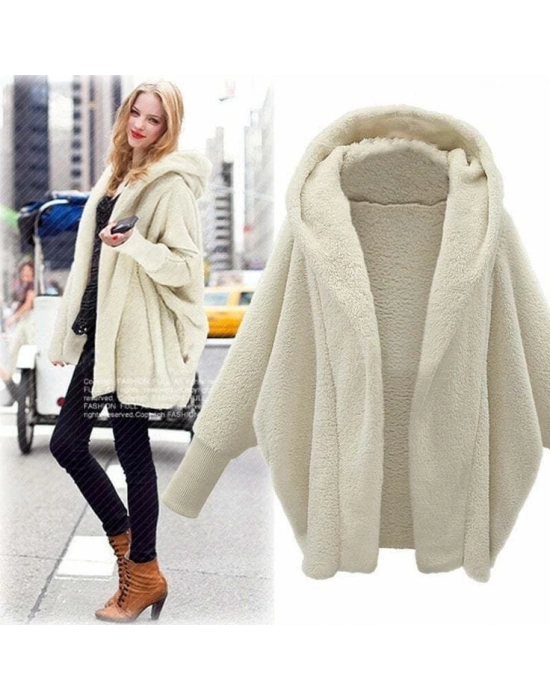 Kadın Kapşonlu Salaş Peluş Kaban