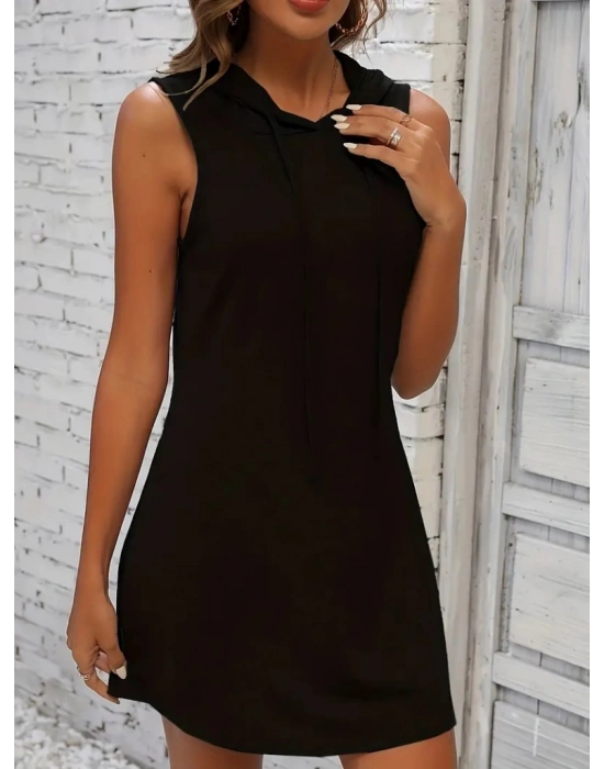 Kadın Kapşonlu Uzun Viskon Elbise