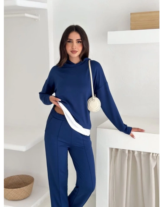 Kadın Kapşunlu Ve Atlet Detaylı Tunik Yüksek Bel Pantolunlu ıkılı Takım