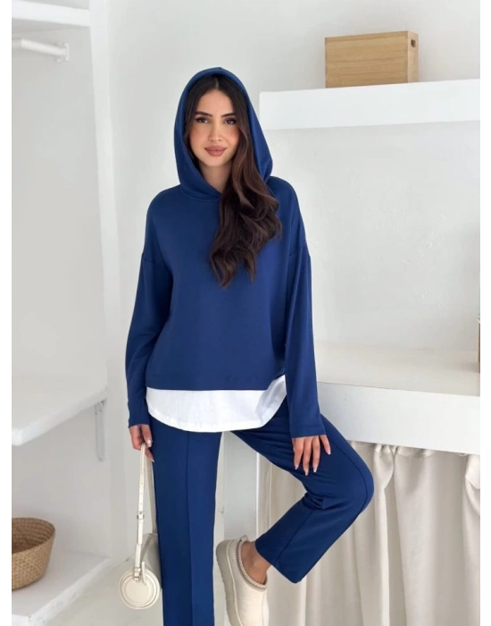 Kadın Kapşunlu Ve Atlet Detaylı Tunik Yüksek Bel Pantolunlu ıkılı Takım