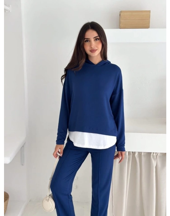 Kadın Kapşunlu Ve Atlet Detaylı Tunik Yüksek Bel Pantolunlu ıkılı Takım
