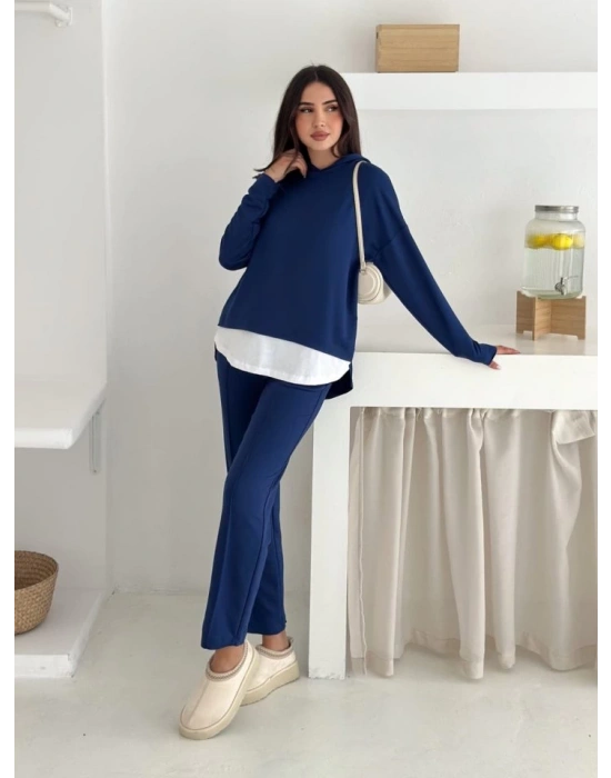 Kadın Kapşunlu Ve Atlet Detaylı Tunik Yüksek Bel Pantolunlu ıkılı Takım