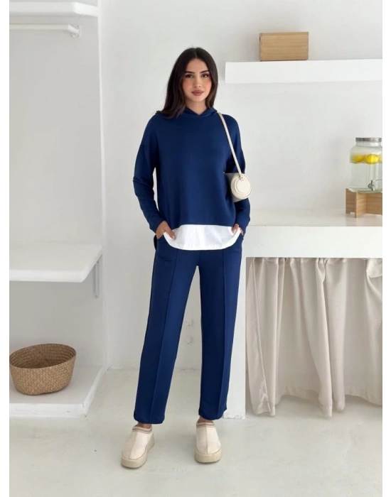 Kadın Kapşunlu Ve Atlet Detaylı Tunik Yüksek Bel Pantolunlu ıkılı Takım