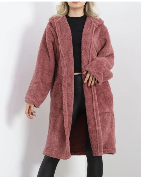 Kadın Kapüşon Ve Cep Detay Uzun Wellsoft Kaban