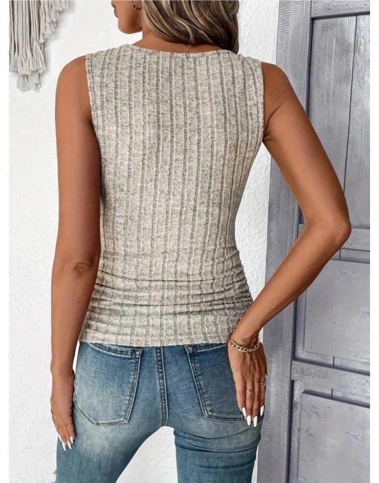 Kadın Kare Yaka Etek Ucu Büzgülü Kalın Askılı Kaşkorse Bluz