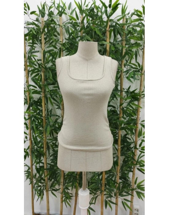 Kadın Kare Yaka Etek Ucu Büzgülü Kalın Askılı Kaşkorse Bluz