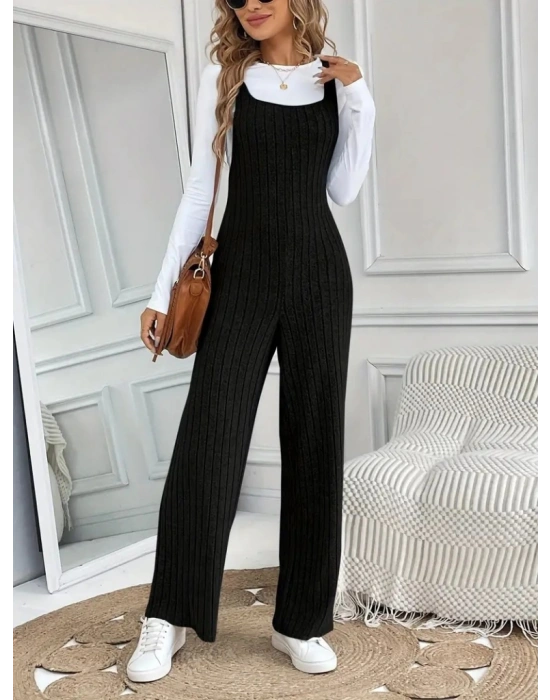 Kadın Kare Yaka Kalın Askılı Bol Paça Kaşkorse Tulum