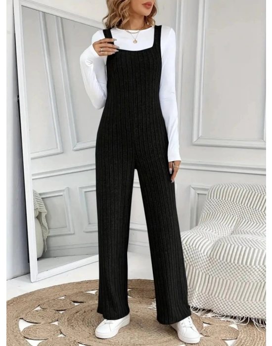 Kadın Kare Yaka Kalın Askılı Bol Paça Kaşkorse Tulum