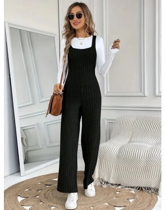 Kadın Kare Yaka Kalın Askılı Bol Paça Kaşkorse Tulum