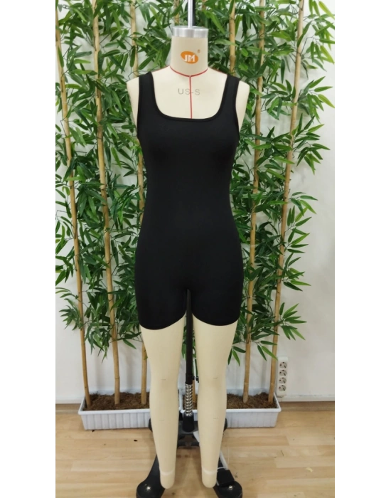 Kadın Kare Yaka Sırt Dekolte Detay Dalgıç Bodycon Mini Tulum