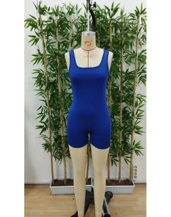 Kadın Kare Yaka Sırt Dekolte Detay Dalgıç Bodycon Mini Tulum
