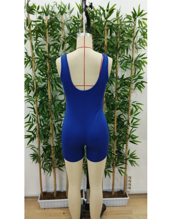 Kadın Kare Yaka Sırt Dekolte Detay Dalgıç Bodycon Mini Tulum