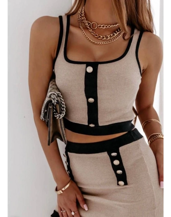 Kadın Kaşkorse Kumaş Düğme Detaylı Takım