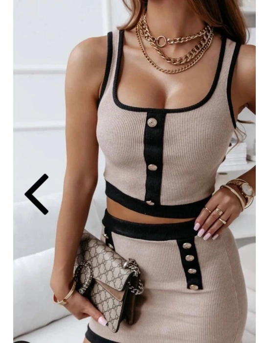 Kadın Kaşkorse Kumaş Düğme Detaylı Takım