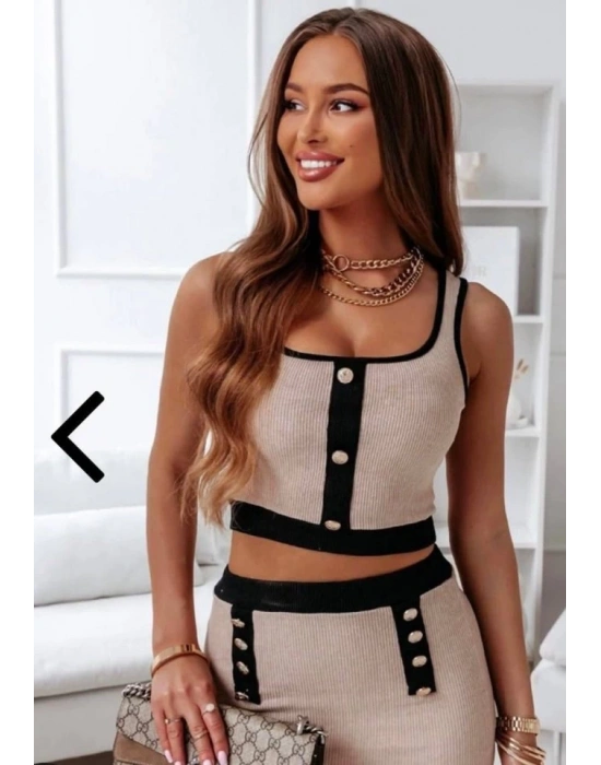 Kadın Kaşkorse Kumaş Düğme Detaylı Takım