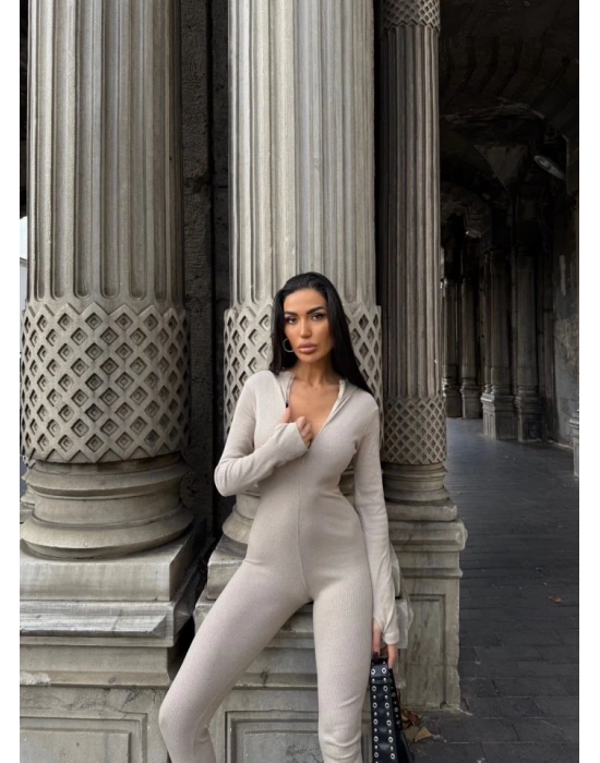 Kadın Kaşkorse Kumaş Fermuar Detaylı Tulum