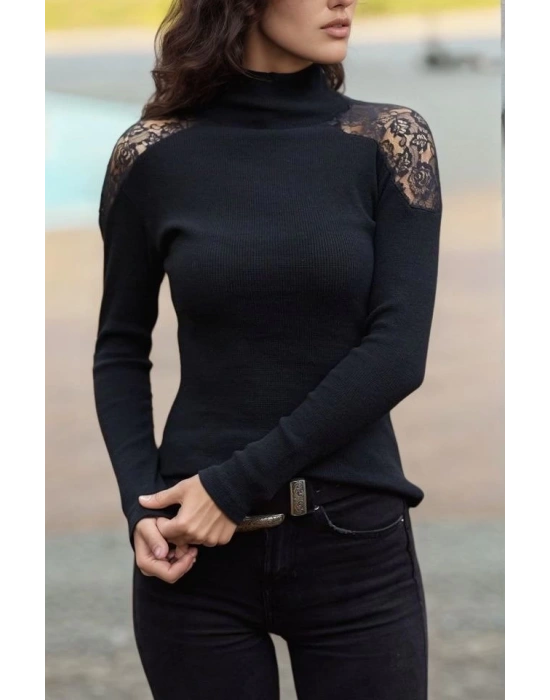 Kadın Kaşkorse Kumaş Tül Detaylı Uzun Kollu Bluz