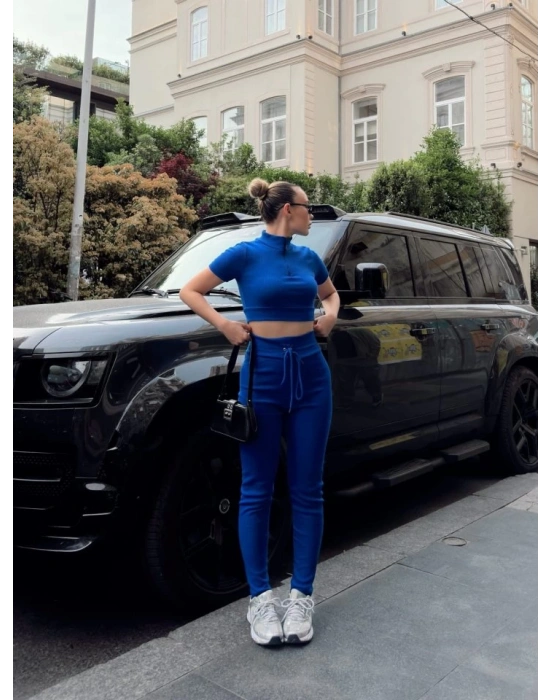 Kadın Kaşkorse Kumaş Yakası Fermuar Detaylı Tayt Takım