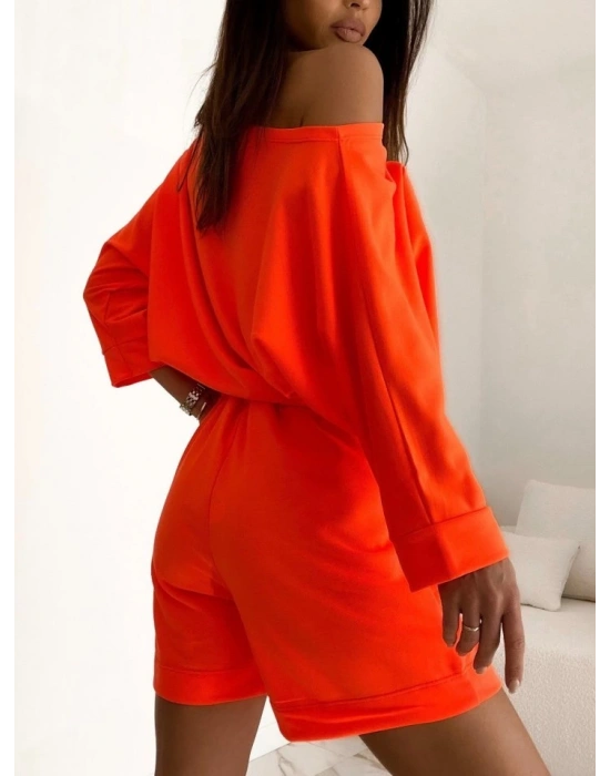 Kadın Kayık Yaka Oversize Asimetrik Bluz Ve şort Iki Iplik Takım