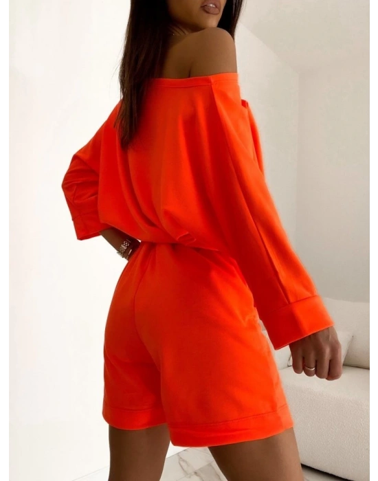 Kadın Kayık Yaka Oversize Asimetrik Bluz Ve şort Iki Iplik Takım