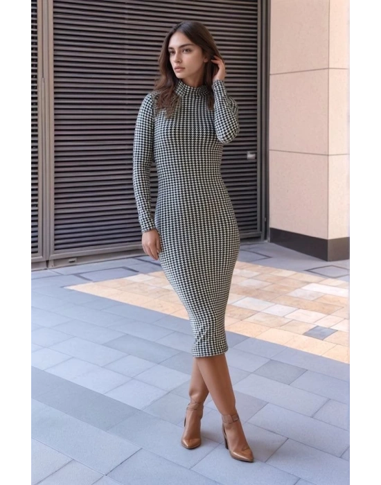 Kadın Kazayağı Desen üet Kumaş Fırsat ürün Midi Boy Elbise