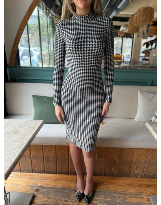 Kadın Kazayağı Desen üet Kumaş Fırsat ürün Midi Boy Elbise