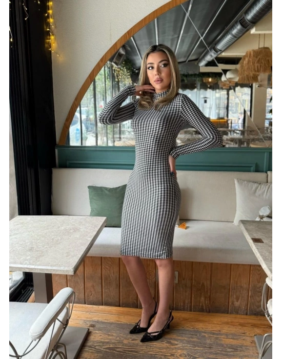 Kadın Kazayağı Desen üet Kumaş Fırsat ürün Midi Boy Elbise