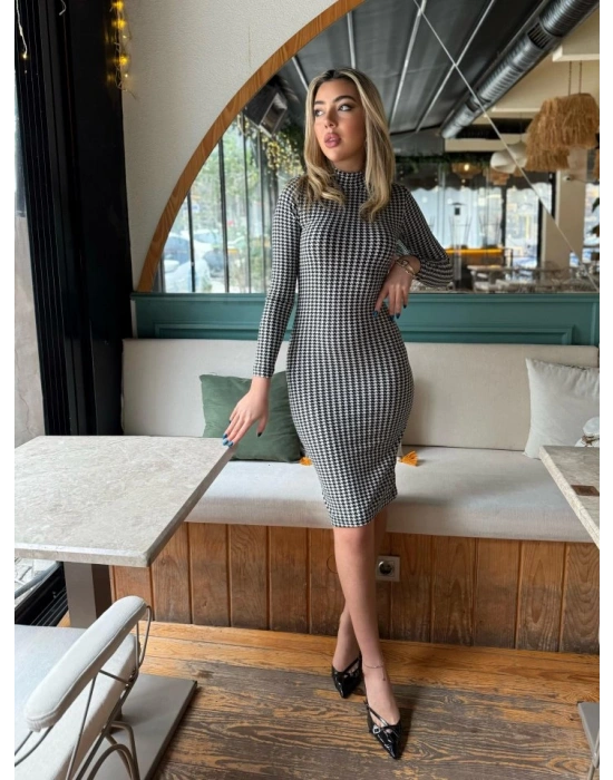 Kadın Kazayağı Desen üet Kumaş Fırsat ürün Midi Boy Elbise