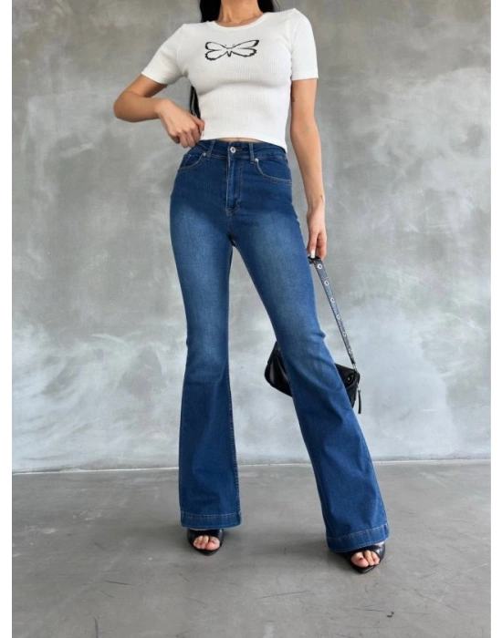 Kadın Kelebek Desenli Bisiklet Yaka Fit Bluz