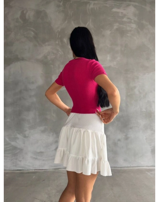 Kadın Kelebek Desenli Bisiklet Yaka Fit Bluz