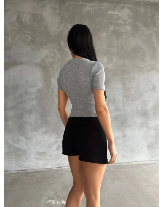 Kadın Kelebek Desenli Bisiklet Yaka Fit Bluz