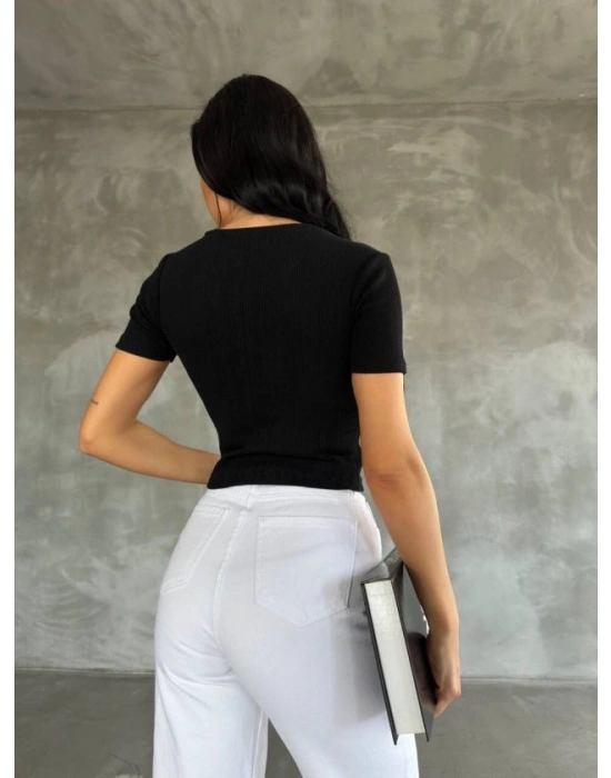 Kadın Kelebek Desenli Bisiklet Yaka Fit Bluz